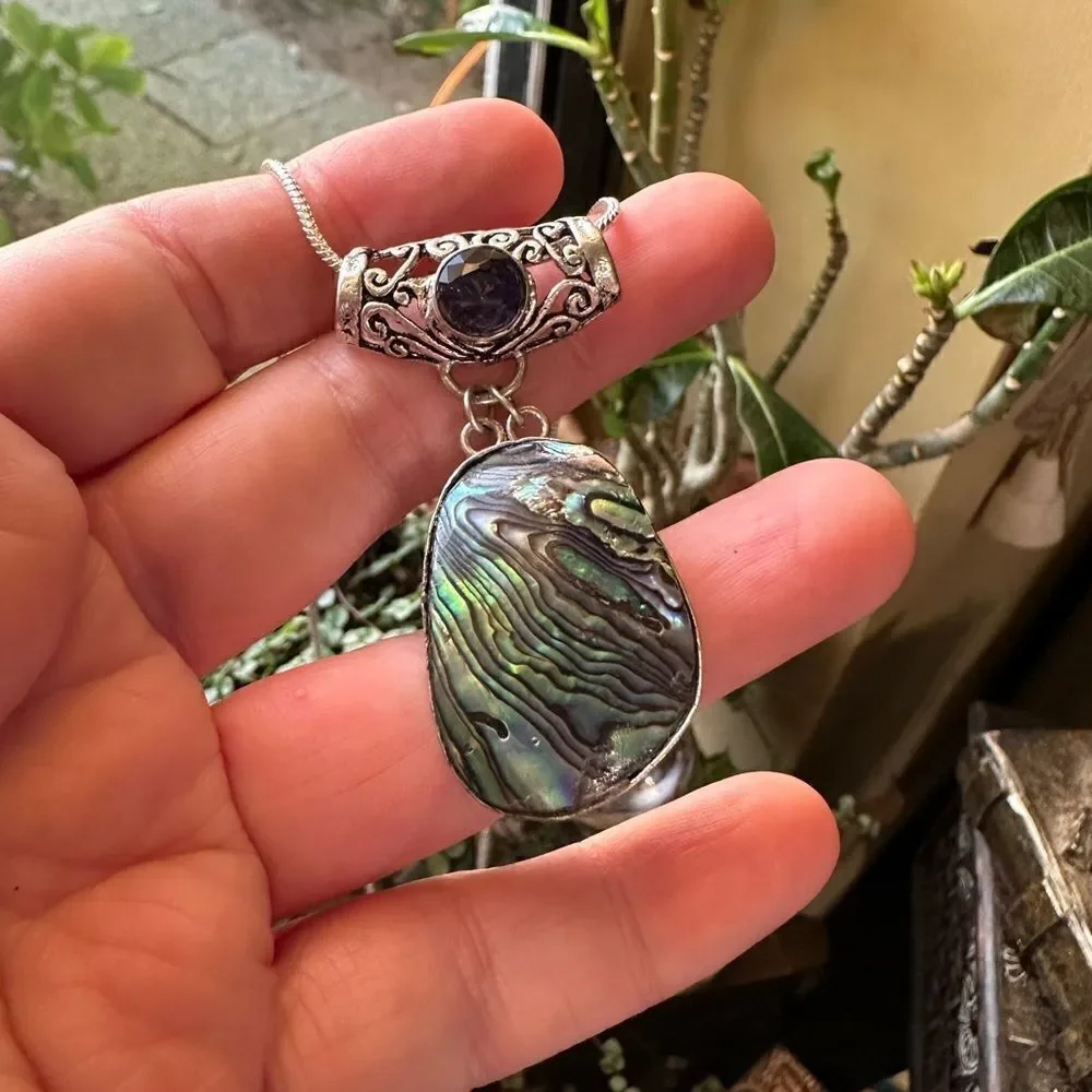 Abalone & Amethyst Gemstone Necklace